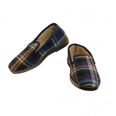 Pantufla Espa&ntilde;ola Maria escoc&eacute;s azul hombre talla 44